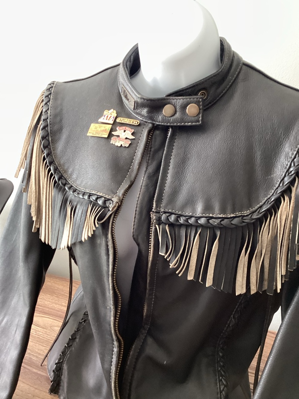 Y2K Harley-Davidson Willie G Leather Angel Wings Fringe Motorcycle Jacket 36 | S - Picture 3 of 8